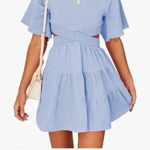 Chic Light Blue Tiered Mini Dress